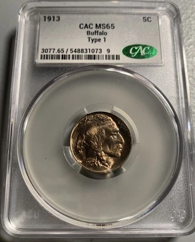 1913  Buffalo Nickel  Type 1  CAC MS65 w/ Beautiful Color Eye Appeal