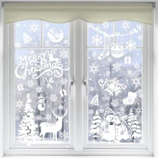 8 Sheet 141 pcs Christmas Window White Clings Stickers Static Snow Flakes