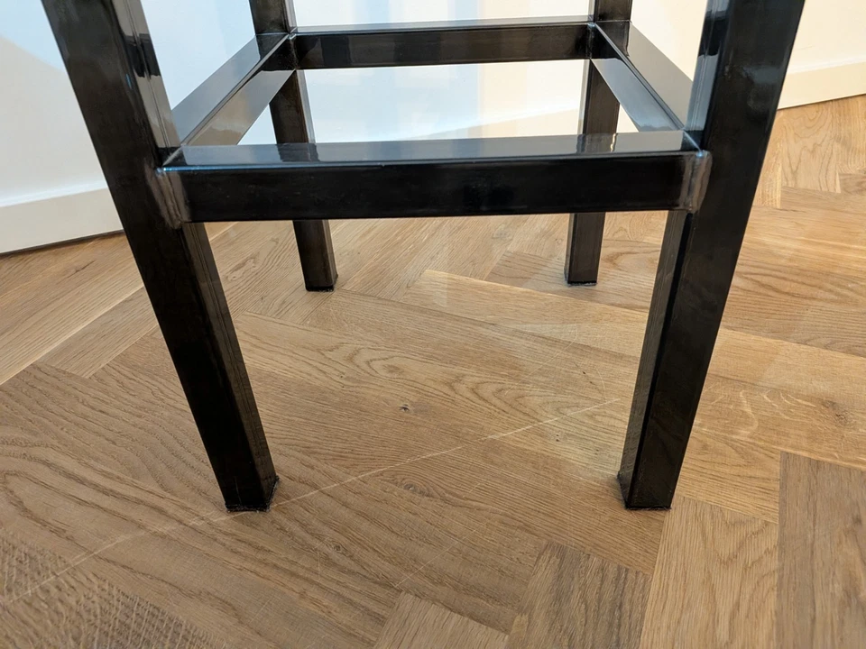 Barhocker Stahl Eiche 78 cm Hoch / Stuhl massiv Barstuhl schwarz Metall Hocker  - Bild 3 von 4