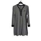 Lauren Ralph Lauren Striped Henley Nightgown Ruffle Monogram Sleep Dress Black L