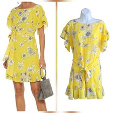 Alice + Olivia Ellamae Begonia Yellow Floral Ruffle Flutter Sleeve Dress SMALL