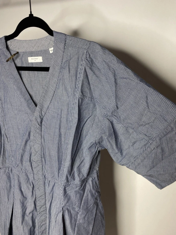 Billy Reid Women's Medium Button Up A-Line Shirt Dress Blue White Stripes Cotton - Image 2 of 4