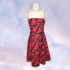 Vtg 80s 90s City Triangles Red Black Floral Flower Gothic Sweetheart Dress Sz S