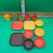 Vintage USED Lot of 13 Tupperware Toys Trays Plates, Mugs, Bowls, Cups
