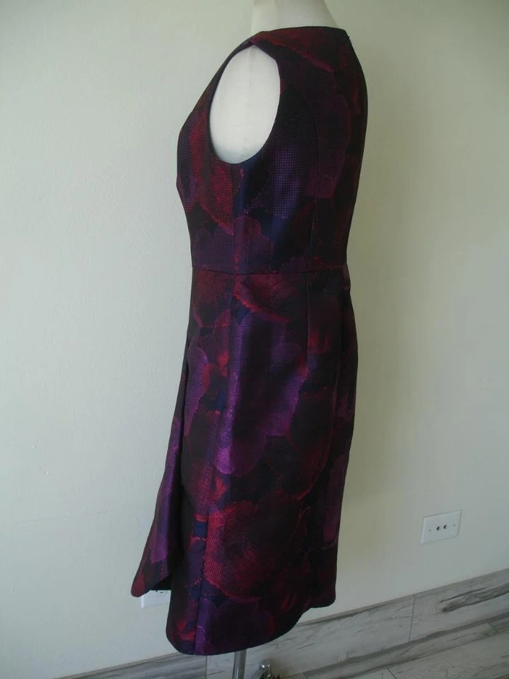 女式 12 KAY UNGER Noa Midi 连衣裙深海军蓝花卉梅红色紫色无袖 — 第 3/4 张图片