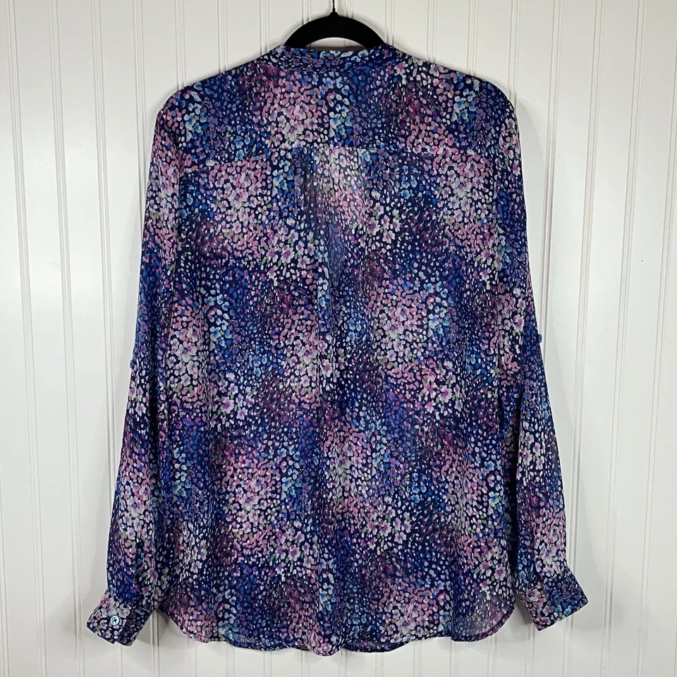 Blusa Kut From The Kloth Top Talla XL Azul y Rosa Jazmín Floral Abotonada Foto 4 de 4