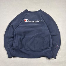 Vintage Champion Reverse Weave Sweatshirt Navy Blue Script Logo Made in USA M