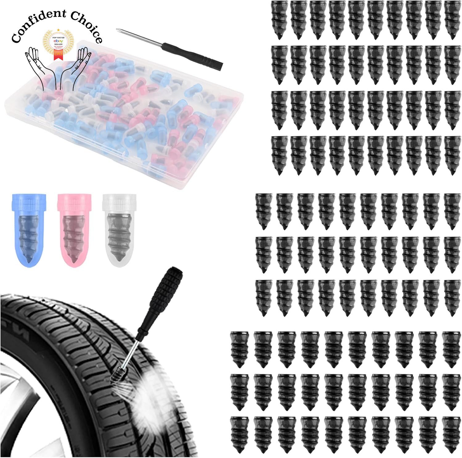 100PCS Tire Screw Plug Kit with Driver 3 Sizes Quick Puncture Repair Car Truck**