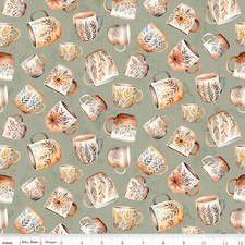 RILEY BLAKE - Coffee Time by Anderson Design Group - Mugs - Sage ,1/4 yard