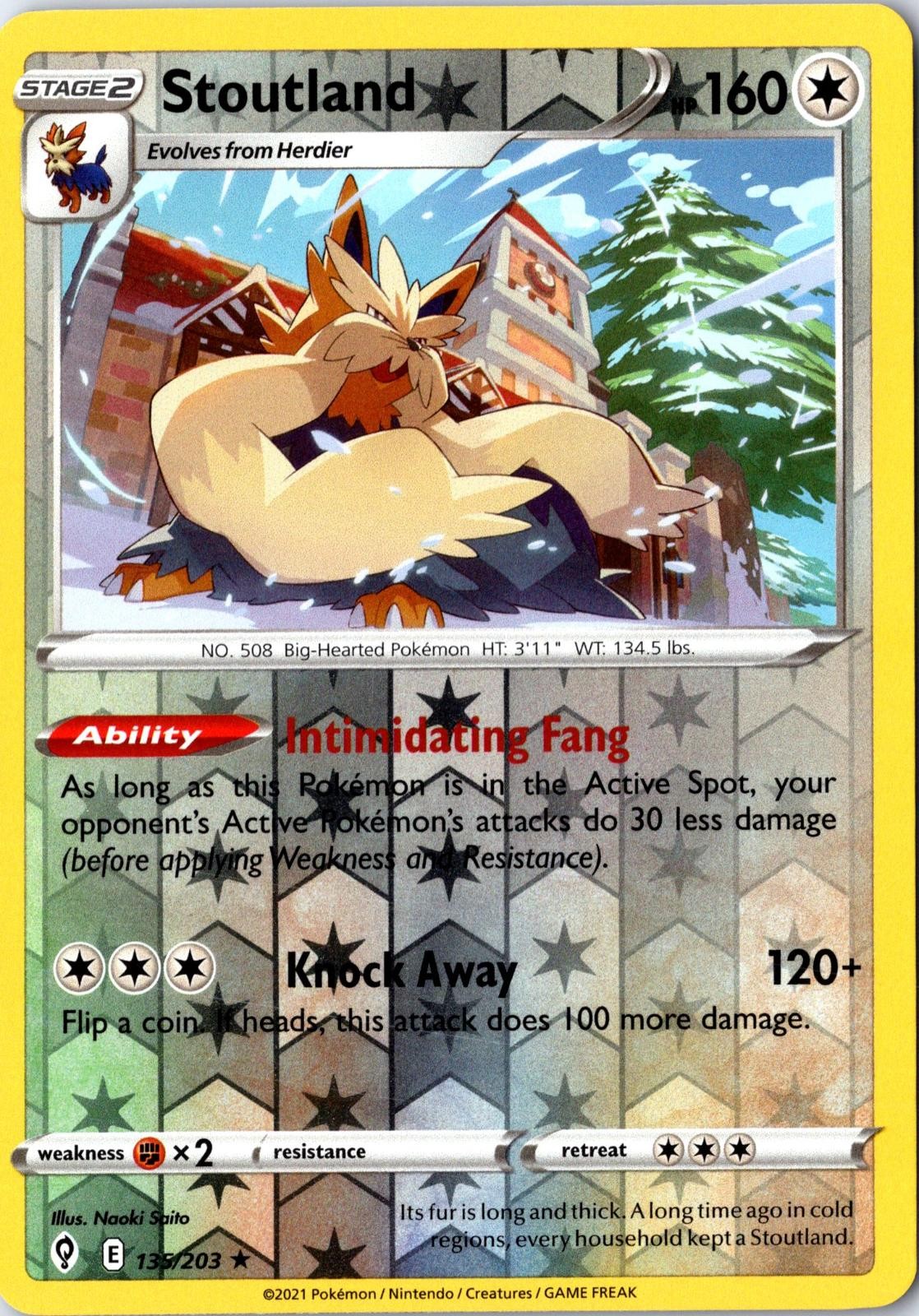 Stoutland 135/203 Rare Evolving Skies Pokemon Reverse Holo NM