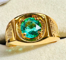 Green Emerald Gemstone Ring For Men's With 925 Sterling Silver Engagement Ring