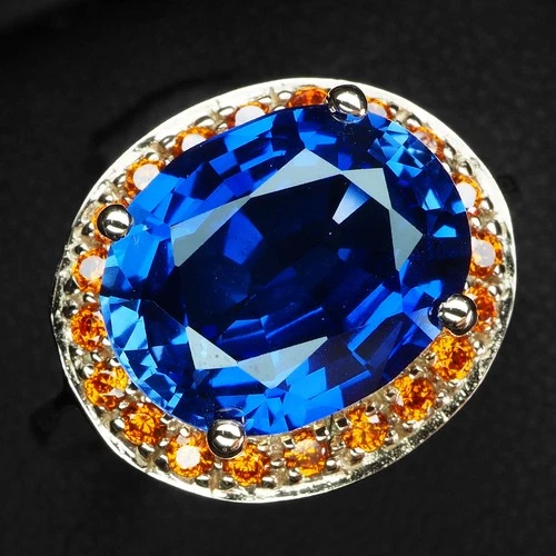 925 Sterling Silver Rose Gold Halo Rings Brilliant Royal Blue Tanzanite 5.75Ct