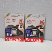 Lot of 2 SanDisk Ultra 16GB SDHC UHS-I Memory Cards 80MB/s Class 10 New Sealed