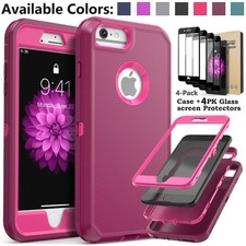 For iPhone 6 6S 7 8 Plus Case, Heavy Duty Shockproof Cover with Tempered Glass