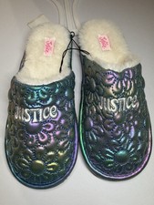 Justice Slip On Slippers Rainbow Mermaid Metallic Iridescent Size 2/3