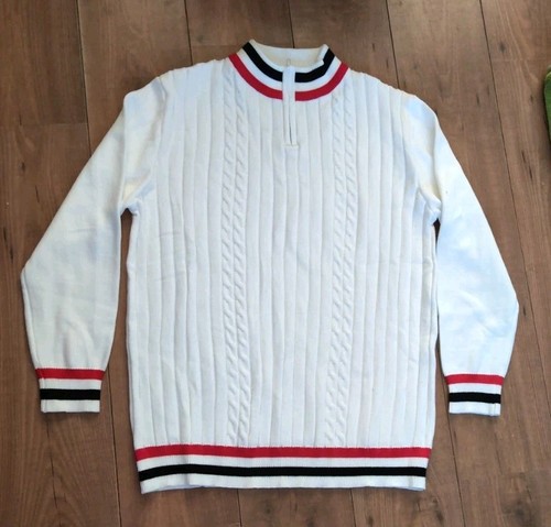White Jumper With Red And Blue Striped Edges, New Size XL - Picture 1 of 4