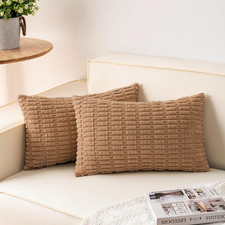 Pack of 2 Corduroy Decorative Throw Pillow Covers 12x20 Inch Soft Striped Pillow