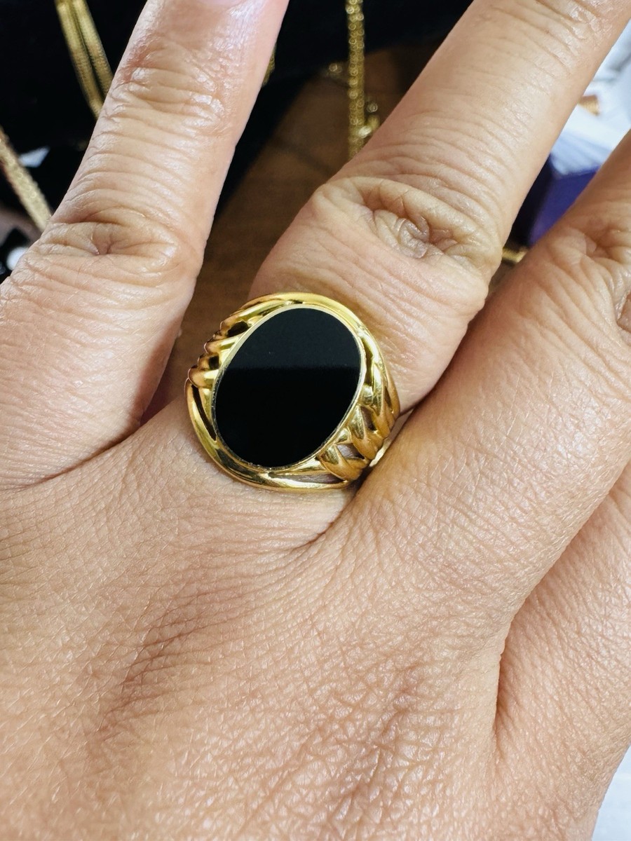 18Kゴールド デザインリング✴︎used ✴︎ K18 18K Japan Real Fine Yellow Gold Black Stone Unique Ring