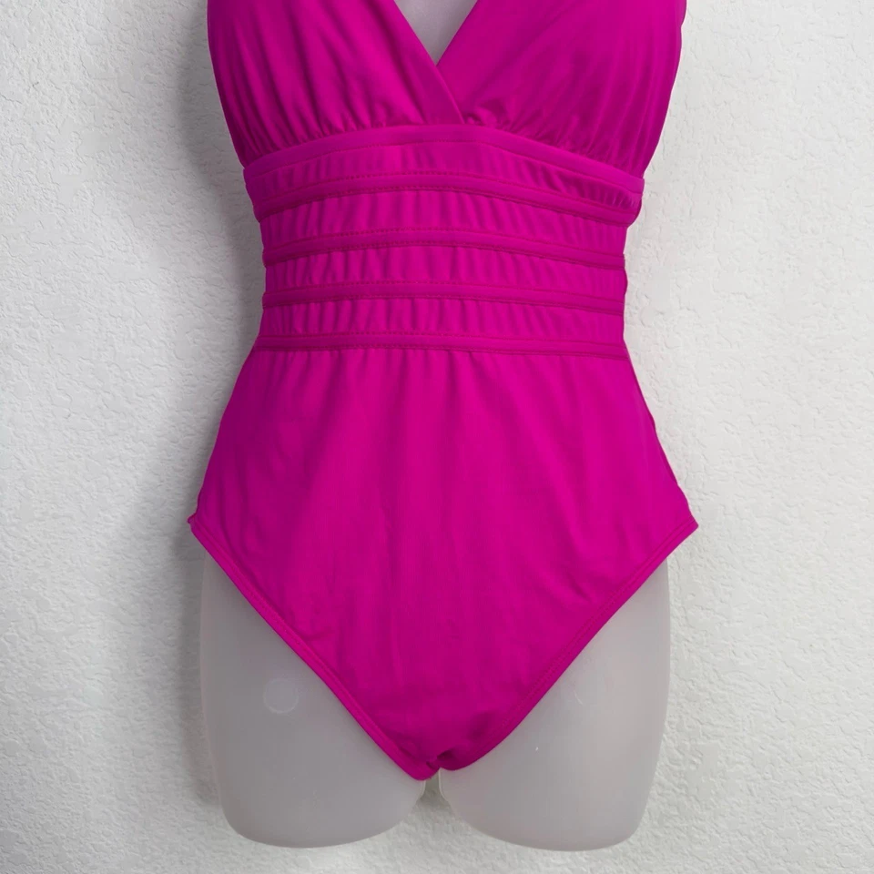 La Blanca Swimsuit Women 10 Pink Island Goddess Multi-Strap Cross-Back One Piece - Image 4 of 4