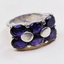 Sz 6.5, Sterling Silver handmade Ring, 925 Silver Ring W/ amethyst, stamped 925