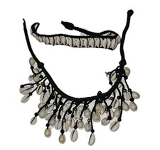 Shell Beaded Bib Statement Necklace  Choker Handmade African Tribal Set Vtg