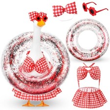 Bikini Porch Goose Outfits with Sunglasses and Swimming Tube for 23" Red Plaid