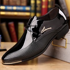 Men's Lace - Up Patent Finish Dress Shoes Formal Business Footwear with Metallic