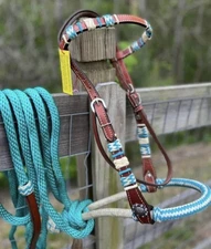 Bitless Hackamore Rawhide Bosal and Mecate Rein Complete Set New Horse Tack