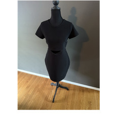 Express Black Bodycon Knit Dress Cutout Crew Neck Zip Back Knee Length M