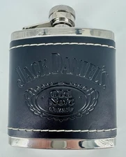 Jack Daniels Flask Hip Pocket Liquor Leather Wrapped & Stainless Steel 5oz  2009