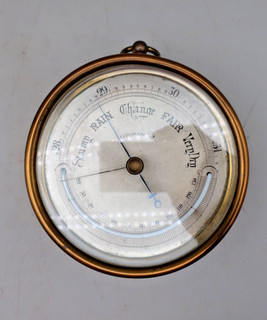 #E Antique Brass Barometer Thermometer Weather Station