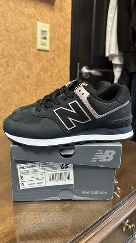 New! Womens New Balance 574 Black/Rose Gold Running Shoes. Size 6w
