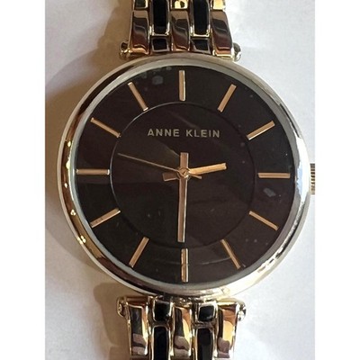 Vintage Anne Klein Minimalist Watch 32mm Black Dial Gold Tone Bracelet NOS