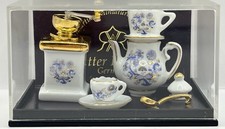 Vintage DollHouse Reutter Porzellan Germany Miniature Tea Set Blue/White Flowers