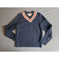 Lands End Kids Medium 10-12 Navy Blue V-Neck Cricket Knit Sweater