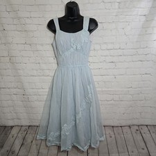 Shadowline 50  s powder blue Lace trim chiffon nylon babydoll slip nightgown 34