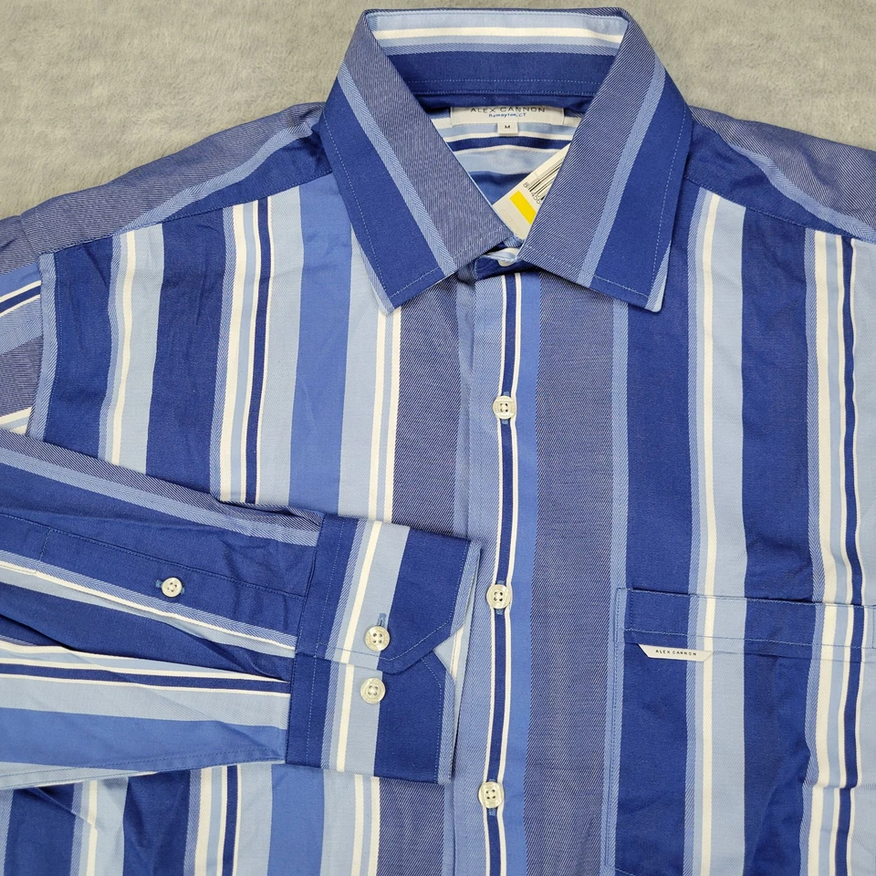 Camisa Alex Cannon Spring Essentials Rayas Azul Manga Larga Rowayton Para Hombres M Nueva con Etiquetas Foto 2 de 4