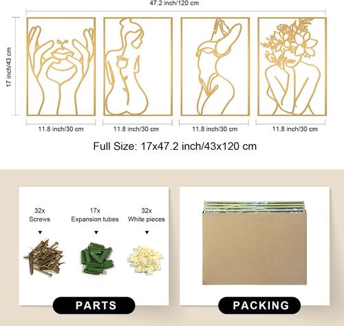 4 Pack Gold Wall Art Décor, Minimalist Décor Single Line Art Wall Décor, Real Me - Picture 4 of 12