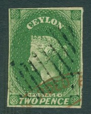 Sg 3a Ceylan 1857-59. 2d Yellow-Green. Très Fine Utilisé 4 Marges