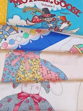 VTG COTTON FABRIC PANELS MOTHER GOOSE Bunny Rose Teddy Bear Cradle of Fun U PICK