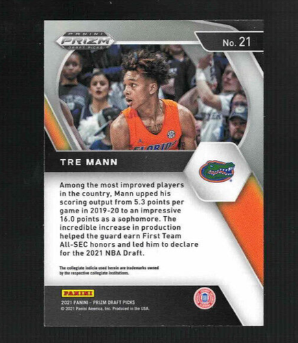 2021-22 Panini Prizm Draft Picks Prizms Silver #21 Tre Mann RC Florida State - Picture 2 of 2