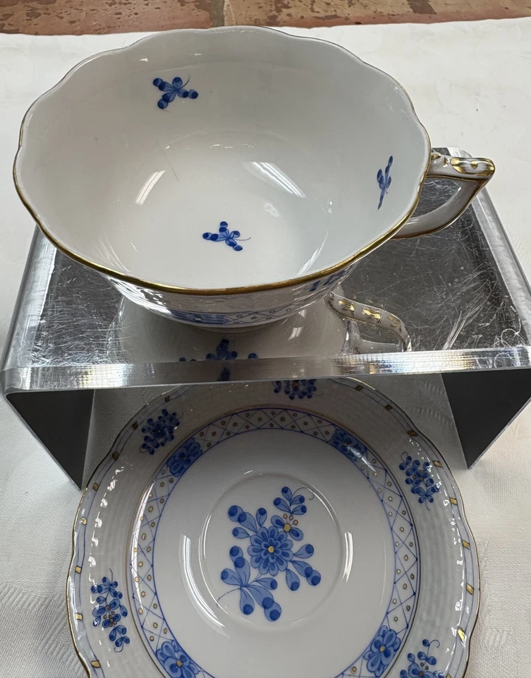 Herend Blue Garden Tea Cup and Saucer, NEW - Image 2 of 4