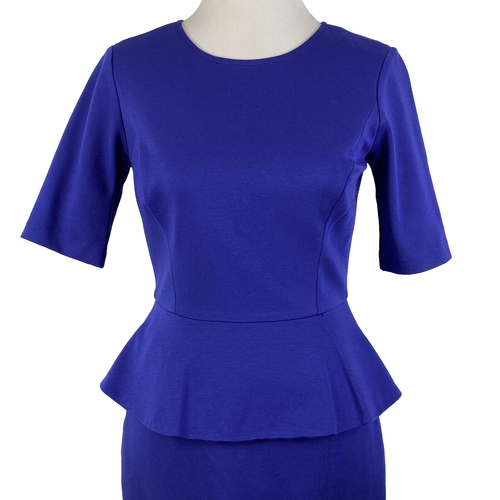 Vestido Trina Turk Trofeo Mujer 2 Azul Peplum Manga Corta Ponte Vaina Trabajo - Imagen 3 de 12