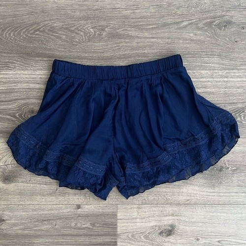 Intimately FREE PEOPLE Morning Breeze Shorts Small Navy Satin Lace Flowy Lounge - Picture 10 of 12