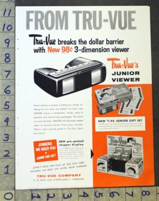 1958 TRU-VUE VIEWER MASTER 3-D COLOR PICTURE STORY SLIDE PORTLAND TOY AD FC185