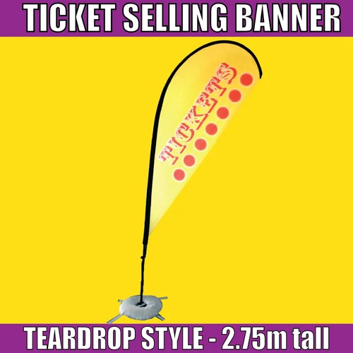 2.75m tall carnival fetes rides teardrop sign ticket Tear Drop Banner– Tickets - Picture 1 of 4