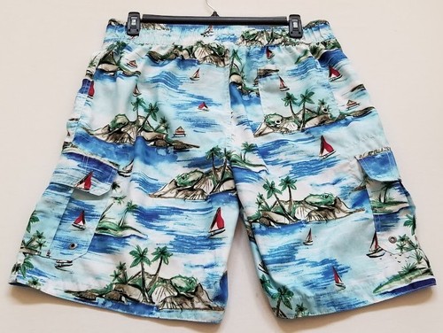 Trajes cortos de tabla de baño Merona para hombre grandes L hawaiano velero bolsillos forrados playa - Imagen 4 de 12