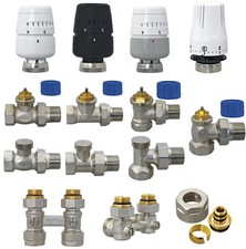 Radiator Valves Angled Straight Thermostatic TRV head 1/2" 15mm 3/4" Set Locks