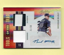 BRENDAN McKAY 2020 Absolute ROOKIE PLAYER-WORN / USED Dual Patch & Auto /35 Rays