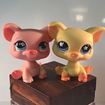 Littlest Pet Shop LPS #475 Yellow Orange Pig & #622 Pink Polka Dot